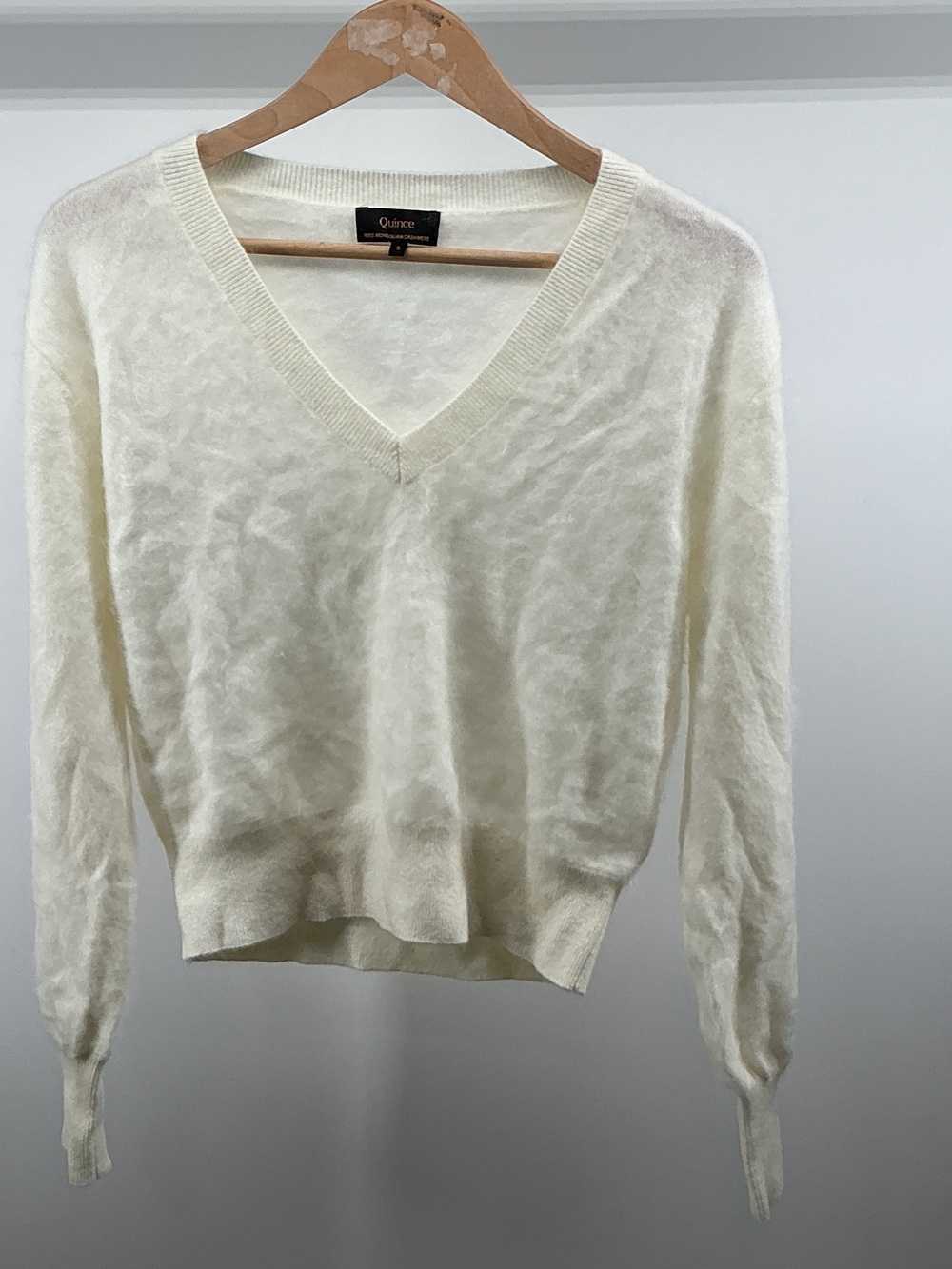Brushed Cashmere Shrunken V-Neck Sweater